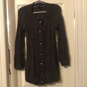 Dex‎ brown mid-length button up cardigan